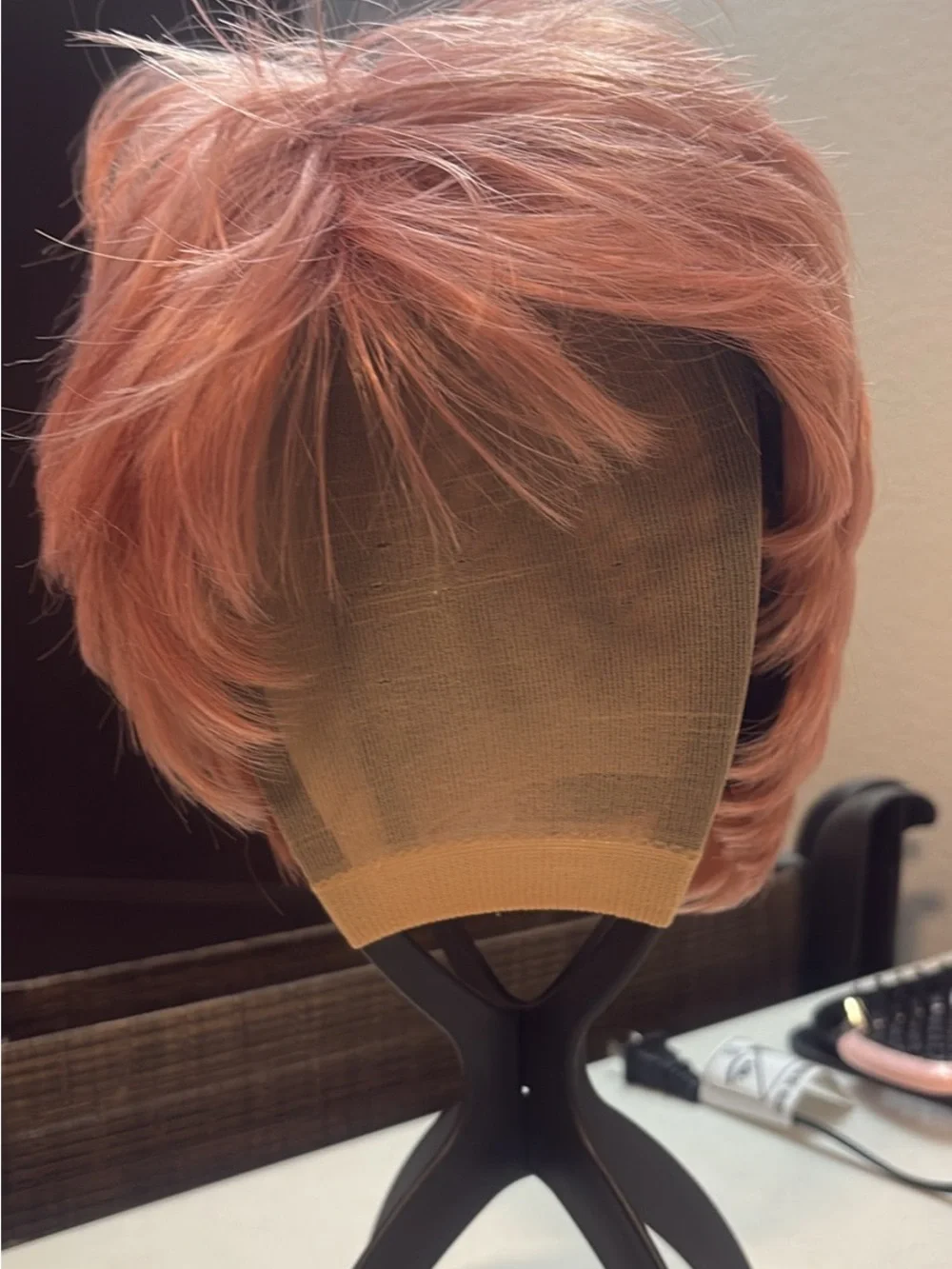 Short Layered Women's Wig in Rose Goldcute pink pixie wig
